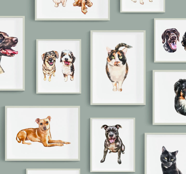 Hand-Illustrated Pet Portrait Art Prints