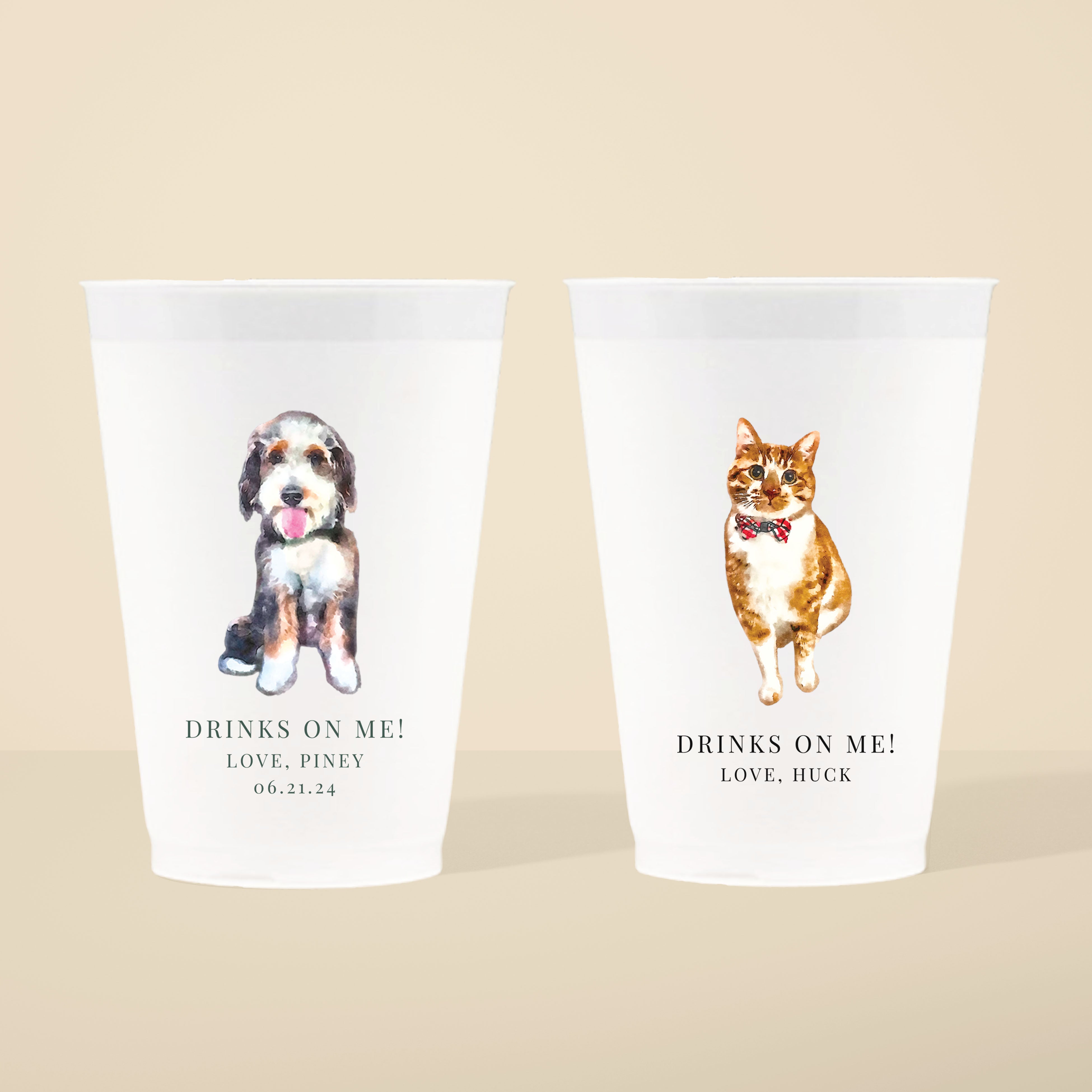 Watercolor Pet Portrait Frosted Cups